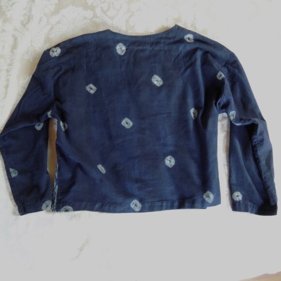 Market Place Blue Batik Cotton Button Jacket Top S/M *Runs L - Picture 5 of 8